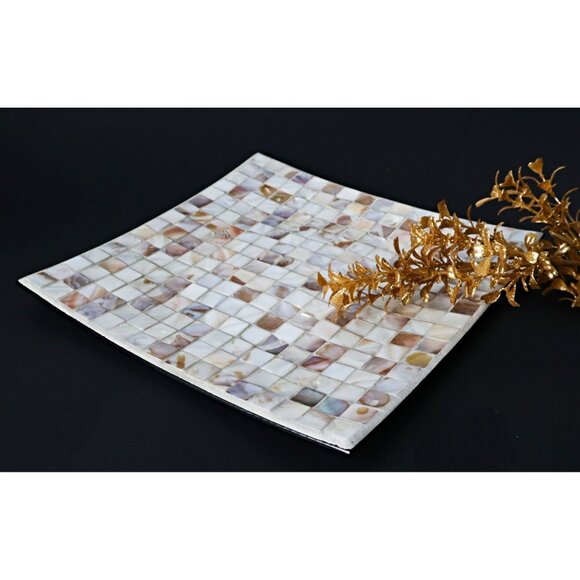 Handmade Mother Of Pearl Mosaic Square Decorative Plate - Picture 1 of 7